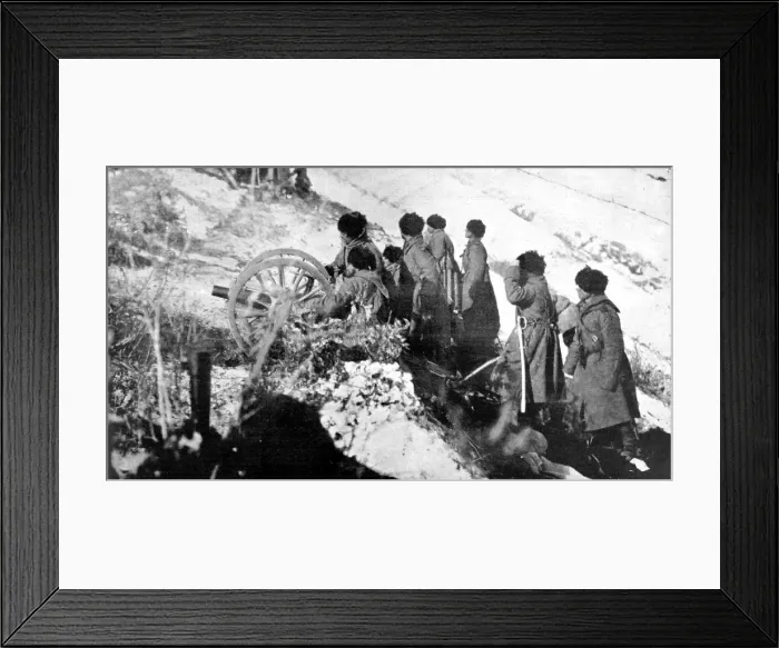 Framed Print : Working a Russian mountain gun in the snow, in Western Poland Framed Print : Working a Russian mountain gun in the snow, in Western Poland