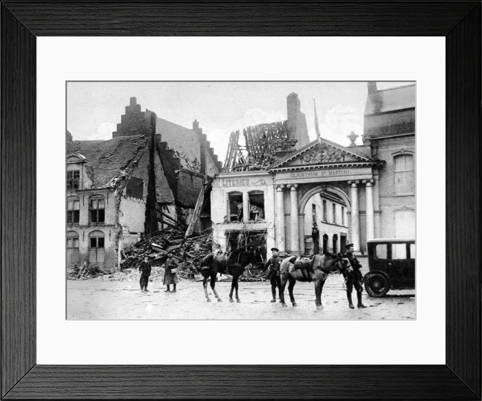 Framed Print : The former capital of West Flanders damaged by German shells: A house wrecked next to the claustrum St