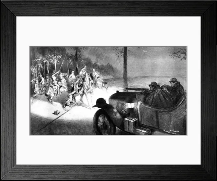 Framed Print : A fight between an armoured car and a German cavalry patrol Framed Print : A fight between an armoured car and a German cavalry patrol