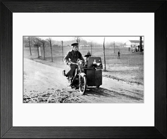 Framed Print : A motor-cycle with a side-car machine gun Framed Print : A motor-cycle with a side-car machine gun