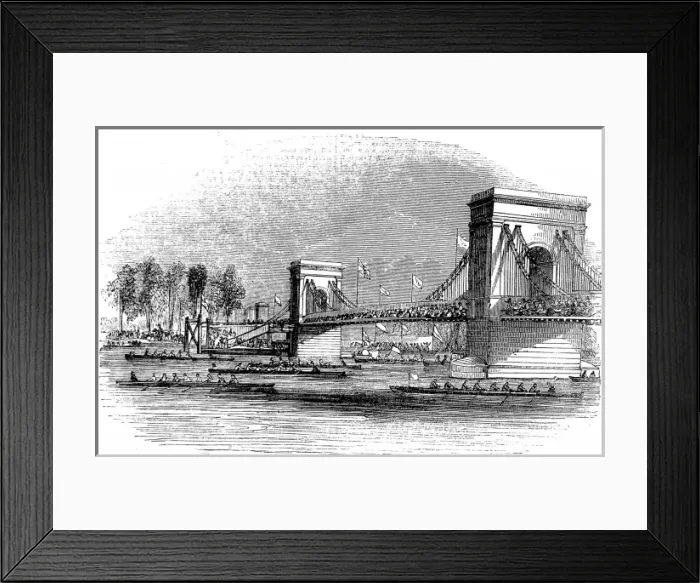 Framed Print : Rowing Boats passing under Hammersmith Bridge, London, 1843
