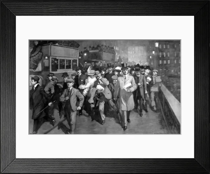 Framed Print : Workers leaving the City of London on Christmas Eve, 1908