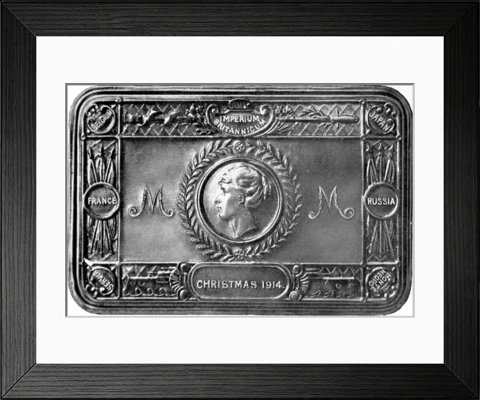 Framed Print : Princess Marys Christmas gift to the soldiers and sailors: The lid of the brass tobacco box Framed Print : Princess Marys Christmas gift to the soldiers and sailors: The lid of the brass tobacco box