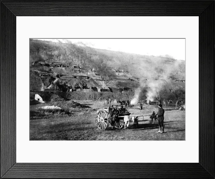 Framed Print : A troglodyte village mof troops in the field: French soldiers in their shelter trenches excavated in the side of Framed Print : A troglodyte village mof troops in the field: French soldiers in their shelter trenches excavated in the side of