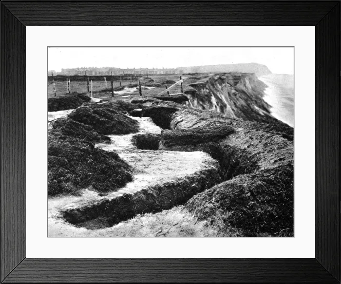 Framed Print : Entrenchments, similar to the type used at the front, on the cliffs along the east coast of England Framed Print : Entrenchments, similar to the type used at the front, on the cliffs along the east coast of England