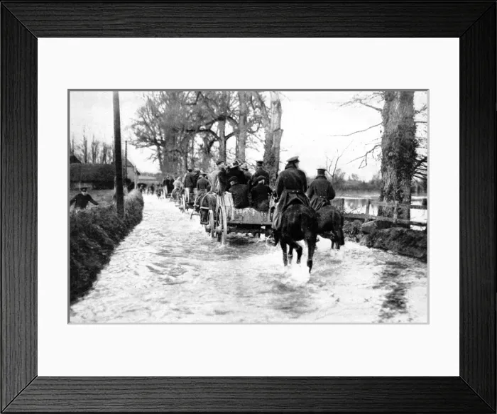 Framed Print : Canadian transport in a flooded road at Larkhill Framed Print : Canadian transport in a flooded road at Larkhill