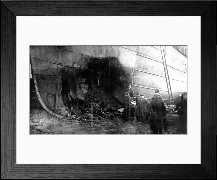 Framed Print : A steamer holed by a German mine