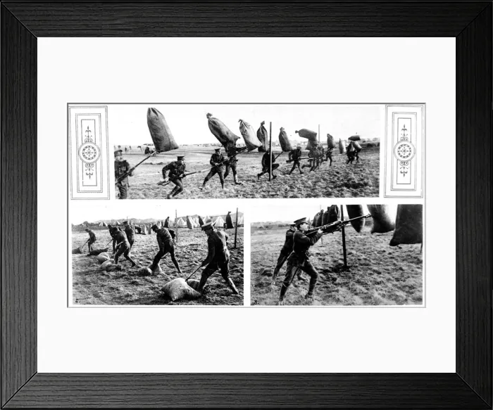 Framed Print : Canadian soldiers learning how to attack with a bayonet Framed Print : Canadian soldiers learning how to attack with a bayonet
