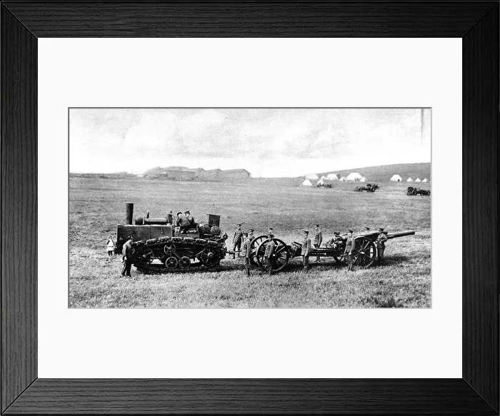 Framed Print : A caterpillar traction engine drawing a British heavy gun Framed Print : A caterpillar traction engine drawing a British heavy gun