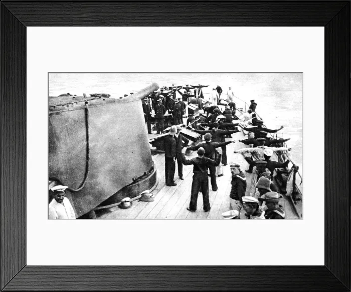 Framed Print : Including Captain Von Muller and Prince Francis Joseph: Emden prisoners on a British warship Framed Print : Including Captain Von Muller and Prince Francis Joseph: Emden prisoners on a British warship