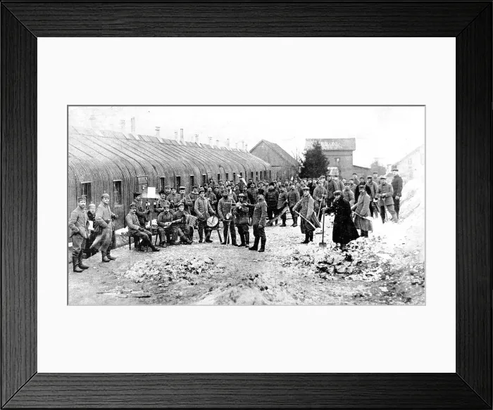 Framed Print : A German band, with top-hatted conductor, in an enemy camp at the front Framed Print : A German band, with top-hatted conductor, in an enemy camp at the front