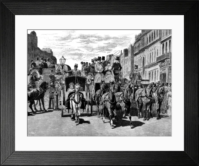 Framed Print : Horse-Drawn Carriages in Piccadilly, London, 1883 Framed Print : Horse-Drawn Carriages in Piccadilly, London, 1883