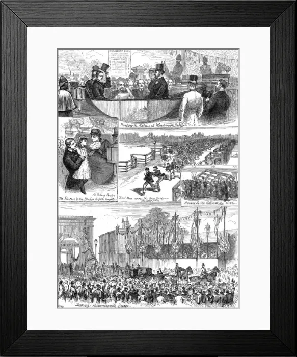 Framed Print : Opening of Wandsworth, Putney and Hammersmith Bridges, Londo Framed Print : Opening of Wandsworth, Putney and Hammersmith Bridges, Londo