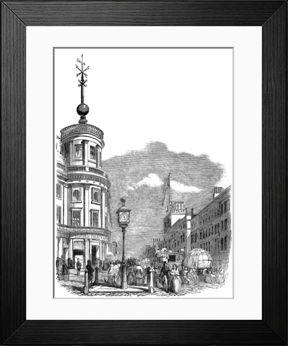 Framed Print : Electric Clock and Time-Ball, Strand, London, 1852 Framed Print : Electric Clock and Time-Ball, Strand, London, 1852