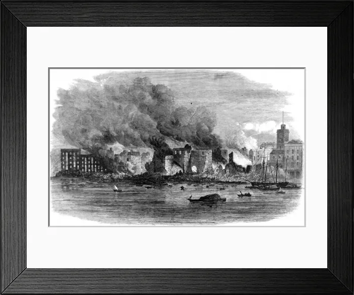 Framed Print : Fire at Cottons Wharf, Southwark, 1861 Framed Print : Fire at Cottons Wharf, Southwark, 1861