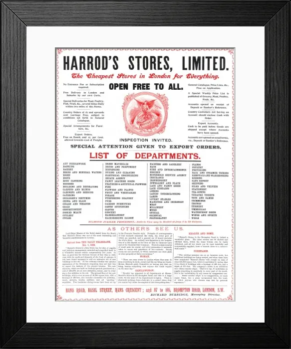 Framed Print : Advertisement for Harrods Department Store, 1897 Framed Print : Advertisement for Harrods Department Store, 1897
