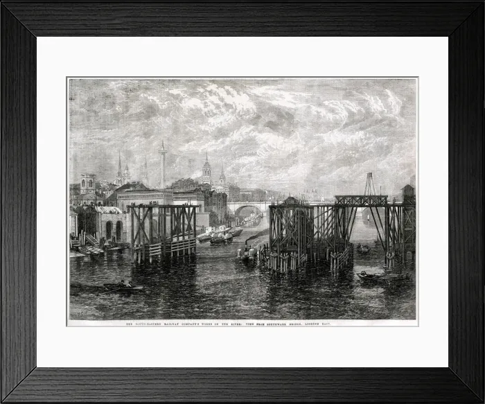 Framed Print : Construction of a new railway bridge, London 1864 Framed Print : Construction of a new railway bridge, London 1864