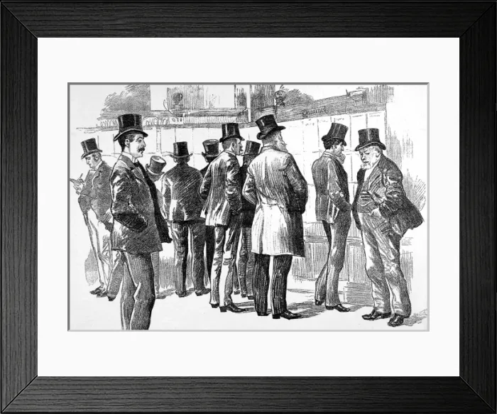 Framed Print : Lloyds Underwriters viewing the Casualties Board, 1890