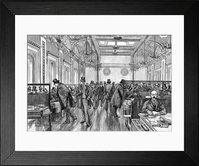 Framed Print : The Underwriting Room of Lloyds of London, 1886 Framed Print : The Underwriting Room of Lloyds of London, 1886