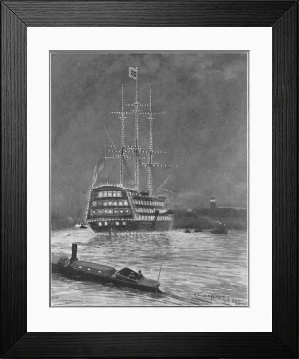 Framed Print : H. M. S. Victory illuminated at night