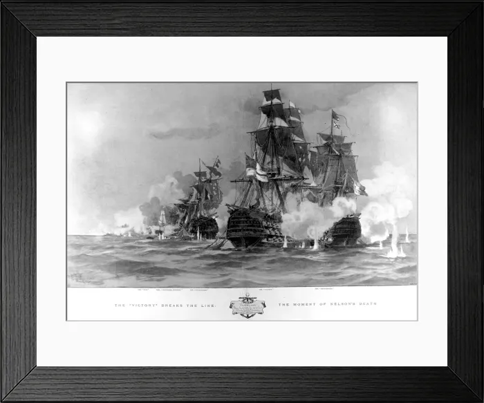 Framed Print : The Battle of Trafalgar, H. M. S. Victory breaks the line