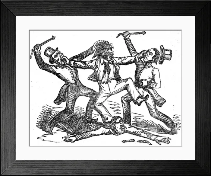 Framed Print : Fight between a Maori and three Europeans, 1842
