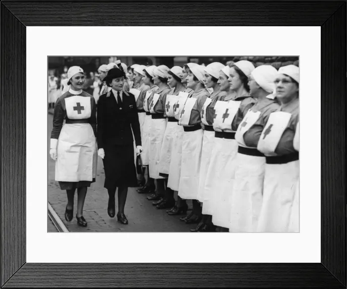 Framed Print : The Duchess of Gloucester inspecting nurses Framed Print : The Duchess of Gloucester inspecting nurses