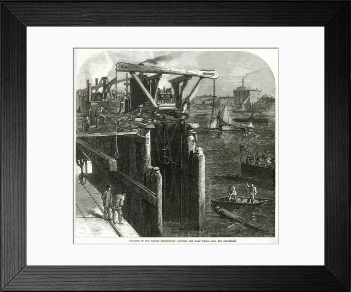 Framed Print : Building a Cofferdam, Thames Embankment Improvements 1866 Framed Print : Building a Cofferdam, Thames Embankment Improvements 1866