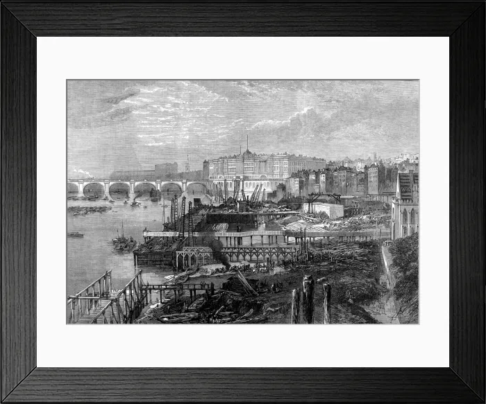 Framed Print : Construction of the Thames Embankment, London, 1865