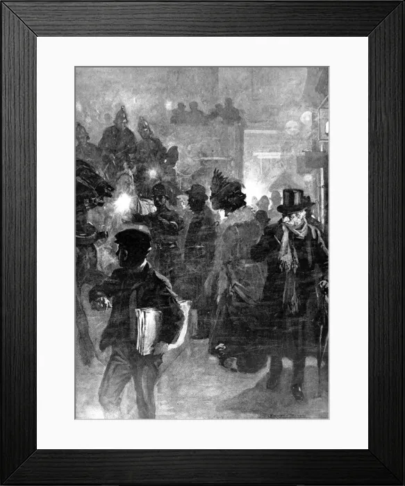 Framed Print : Street Scene in Foggy London, 1908