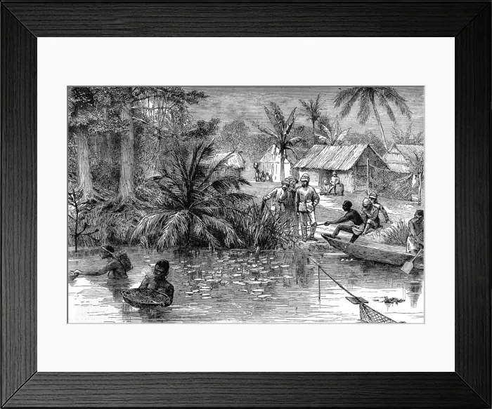 Framed Print : A village on the river Prah during the 2nd Ashanti War