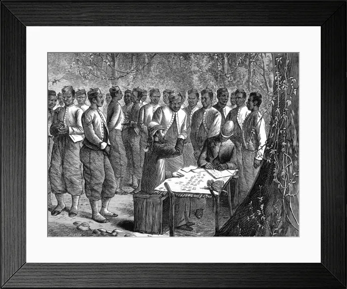 Framed Print : The Ashanti War (1873-74) Paying a West India regiment Framed Print : The Ashanti War (1873-74) Paying a West India regiment