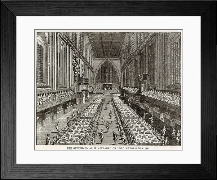 Framed Print : Interior of the Guildhall, during the feast on Lord Mayor's Day. Date: 1761 Framed Print : Interior of the Guildhall, during the feast on Lord Mayor's Day. Date: 1761