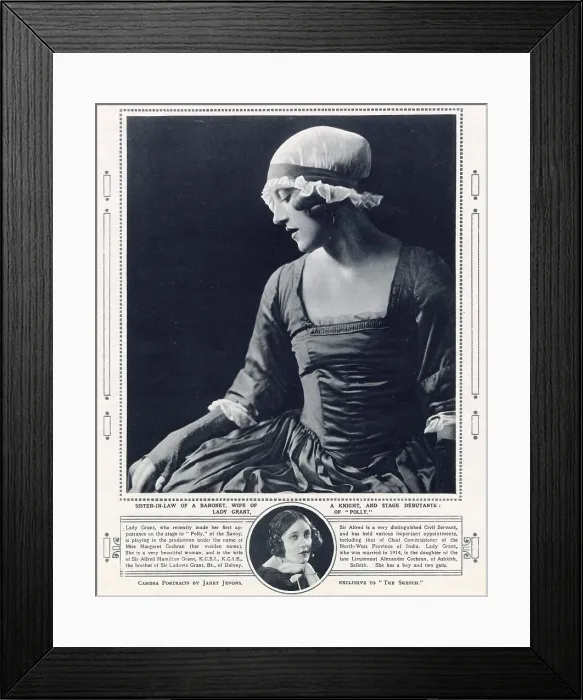Framed Print : Lady Grant, nee Miss Margaret Cochran, in costume for the play Polly at the Savoy Theatre, London, 1923. Lady Grant was the wife of Sir Alfred Hamilton Grant, a former Chief Commissioner of the North-West Province of India. Date: 1923 Framed Print : Lady Grant, nee Miss Margaret Cochran, in costume for the play Polly at the Savoy Theatre, London, 1923. Lady Grant was the wife of Sir Alfred Hamilton Grant, a former Chief Commissioner of the North-West Province of India. Date: 1923