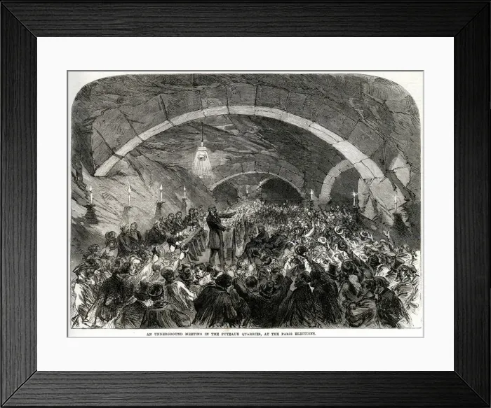 Framed Print : Underground Meeting in the Puteaux Quarries, Paris 1869