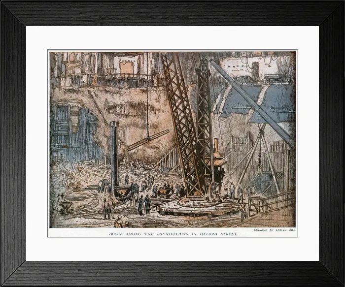 Framed Print : Laying Foundations on a building site on Oxford Street Framed Print : Laying Foundations on a building site on Oxford Street