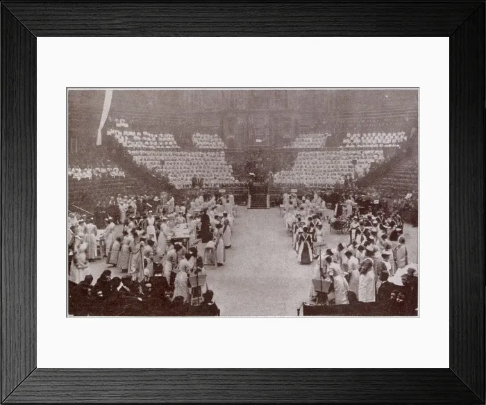Framed Print : Scene from the annual celebrations of Dr. Barnardo's Homes in The Royal Albert Hall. Here in the Training Housewives display, the young women demonstrate laundry work. An exhibition of the good work of Dr Framed Print : Scene from the annual celebrations of Dr. Barnardo's Homes in The Royal Albert Hall. Here in the Training Housewives display, the young women demonstrate laundry work. An exhibition of the good work of Dr