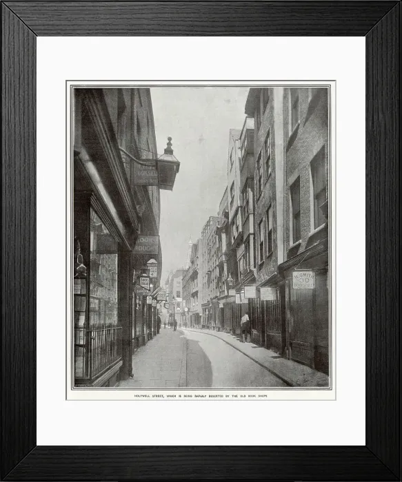 Framed Print : Holywell Street, London, which was famed for its bookshops, was due for demolition shortly after this photograph was taken, to make way for London County Council improvements. Date: 1901 Framed Print : Holywell Street, London, which was famed for its bookshops, was due for demolition shortly after this photograph was taken, to make way for London County Council improvements. Date: 1901