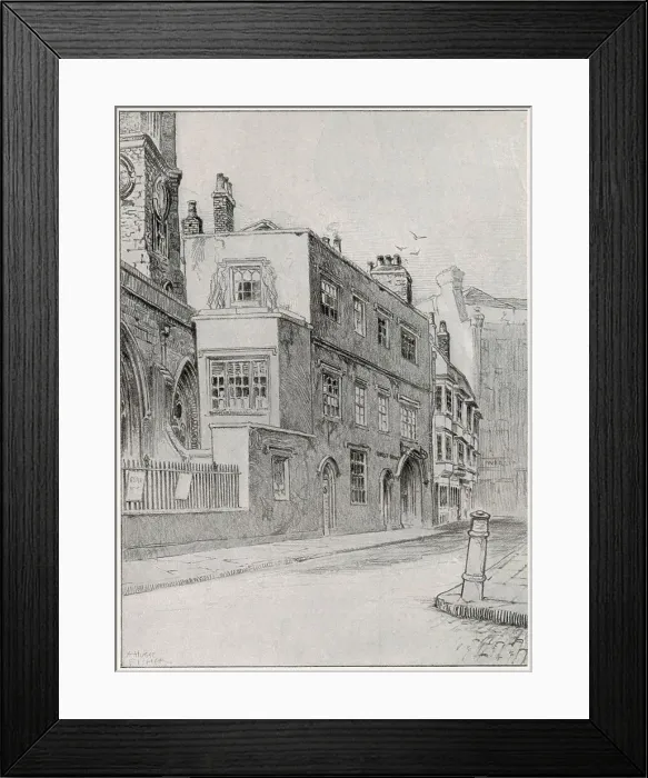 Framed Print : Exterior of the Quest House and pawn shops in Cripplegate, London, 1903. These buildings, which dated from at least 1564, were demolished in 1903. Date: 1903 Framed Print : Exterior of the Quest House and pawn shops in Cripplegate, London, 1903. These buildings, which dated from at least 1564, were demolished in 1903. Date: 1903