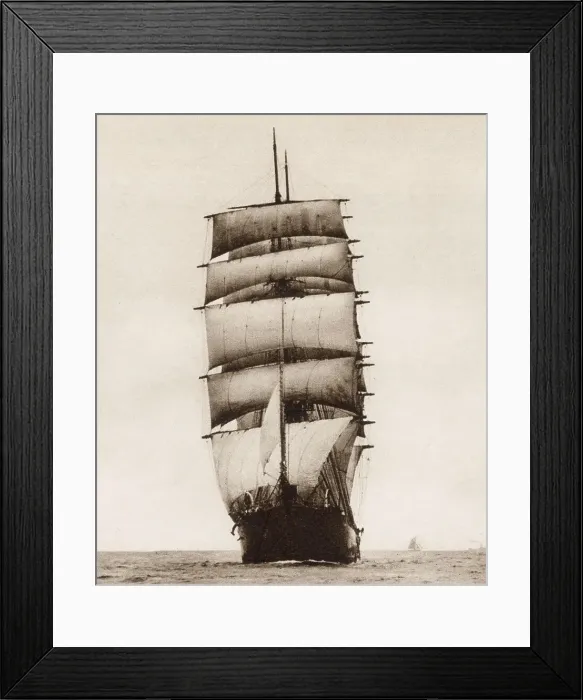 Framed Print : View of the bows of the C.B. Pedersen, the four masted barque then serving as a training ship, which sank during the Grain Race of 1937. Date: 1937 Framed Print : View of the bows of the C.B. Pedersen, the four masted barque then serving as a training ship, which sank during the Grain Race of 1937. Date: 1937