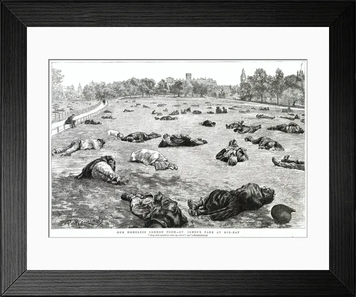 Framed Print : Homeless people catching up on sleep in St. James's Park in London at mid-day. This was in the summer months where the homeless enjoyed the sunshine in an enclosure popularly known as the Bull Ring Framed Print : Homeless people catching up on sleep in St. James's Park in London at mid-day. This was in the summer months where the homeless enjoyed the sunshine in an enclosure popularly known as the Bull Ring