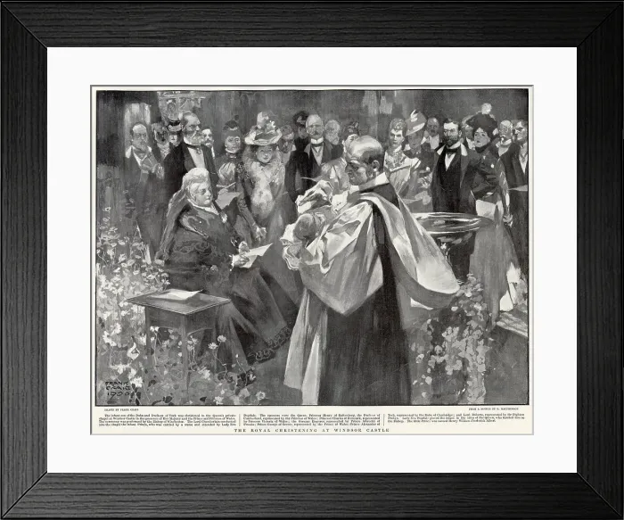 Framed Print : The christening of Prince Henry William Frederick Albert (1900 - 1974), later the Duke of Gloucester, at Windsor Castle in Berkshire, 1900. Those attending the event at the Queen's private chapel at the castle included Queen Victoria (on left)