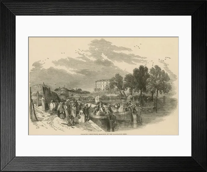 Framed Print : Passenger Canal Boats at Paddington Basin, London, 1849 Framed Print : Passenger Canal Boats at Paddington Basin, London, 1849