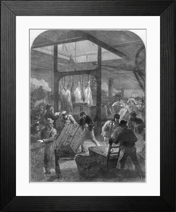 Framed Print : Arrival of Meat at Smithfield Meat Market, London, 1870 Framed Print : Arrival of Meat at Smithfield Meat Market, London, 1870