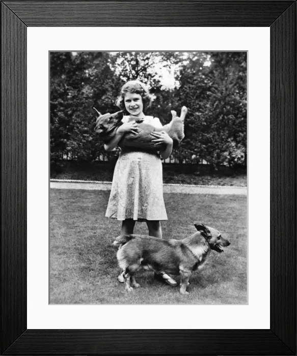 Framed Print : H. R. H the Princess Elizabeth with her corgis Framed Print : H. R. H the Princess Elizabeth with her corgis