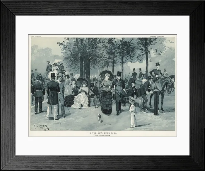 Framed Print : Members of London society socialising in Rotten Row, Hyde Park, in London. Date: 1885 Framed Print : Members of London society socialising in Rotten Row, Hyde Park, in London. Date: 1885