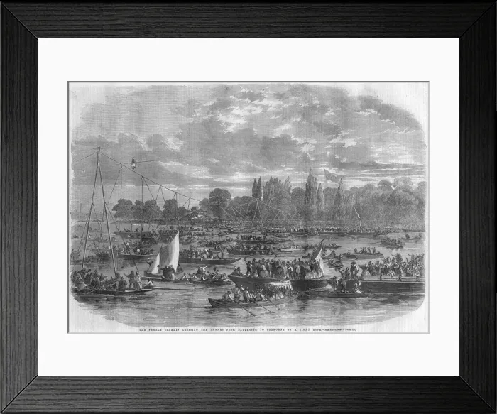 Framed Print : The Female Blondin Crossing a High Wire over the River Tha Framed Print : The Female Blondin Crossing a High Wire over the River Tha