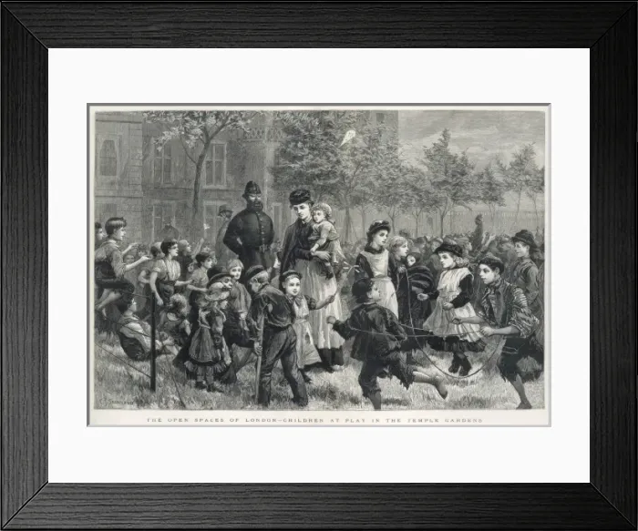 Framed Print : Children Playing in Temple Gardens, London, 1883