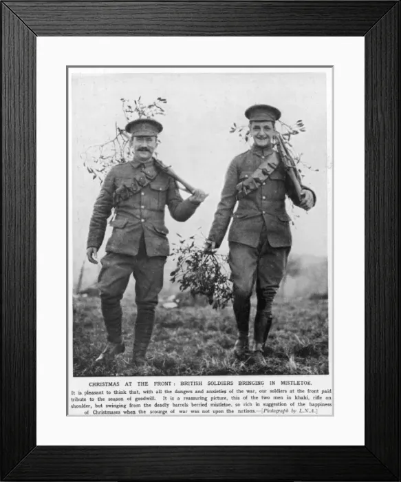 Framed Print : Christmas at the Front: British Soldiers bringing in Mistlet Framed Print : Christmas at the Front: British Soldiers bringing in Mistlet