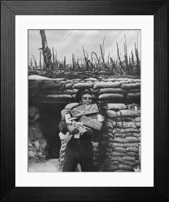 Framed Print : Christmas mail arriving in the trenches 1916 Framed Print : Christmas mail arriving in the trenches 1916